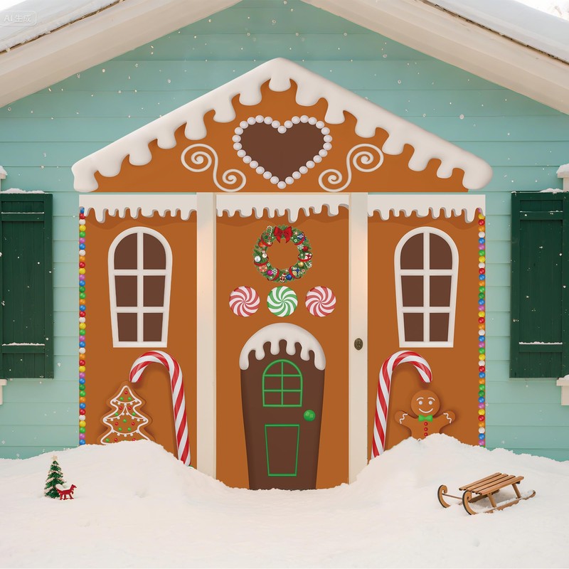 4Pcs Gingerbread House Door Cover Christmas Gingerbread Door Decorations Ginger