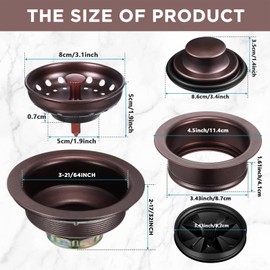 Zonon 5 Pcs 3-1/2 Inch Kitchen Sink Drain Strainer Assembly with Sink Garbage Disposal Flange and Stopper, Splash Guard Stainless Steel Replacement Accessories Kit (Oil Rubbed Bronze)