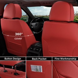 Coverado Seat Covers Full Set, Red Seat Covers for Cars, Front and Rear Seat Covers Waterproof Seat Cover, Leather Car Seat Protector, Universal Car Seat Cushion Fit for Most Sedan, SUV, Truck, Red