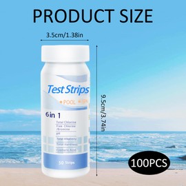 Pack of 100 Pool Test Strips, 6 in 1 Water Tester, pH Test Strips, Spa Whirlpool Test Strips, Pool Tester pH and Chlorine, for Test Total Hardness, Free Chlorine, Bromine, Total Chlorine, Alkalinity