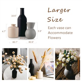 TBOHCRAFED Modern Ceramic Flower Vase for Home Decor with Dried Fake Flowers - 3PCS