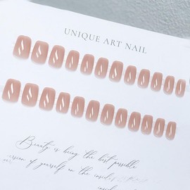 Short Nail Tips, Set of 24, Nail Tips, Pink, Skin Color, Cat Eye, False Nails, Popular, Japanese Style, Cute, Simple, Fashionable Party, Autumn, Winter, Spring and Summer, Can be Used for Everyday Use