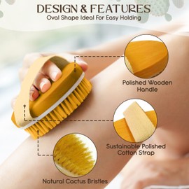Glamza Professional Dry Skin Body Brush with Cactus Bristles Natural Body Spa Bath Massager Firm Scrub