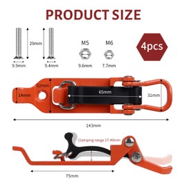 EXLECO 4 x 17-40 mm Shovel Holder Roof Rack Shovel Holder Axe Holder Roof Rack Accessories Tension Lock Rubber Locking Bearing Wall Mounting Brackets for Truck Car Boat Tool Spade Orange