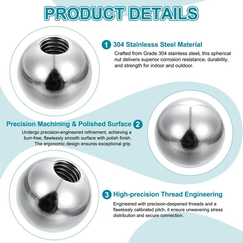 PATIKIL M8x50mm Ball Nuts Knob, 1pcs 304 Stainless Steel Round