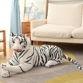 Tikwisdom Stuffed Animals-Tiger 65cm (including tail size), large plush toy tiger, stuffed animal cat, suitable for jungle theme, decoration, cuddling, gift for boys and girls! (white)