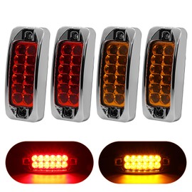 LENJIEMT 4PCS 3.5 Inch Rectangular Trailer Marker Lights, 12LEDs Red Amber Chrome Clearance Running Light With Flash for Trailer Truck Tractor RV Golf