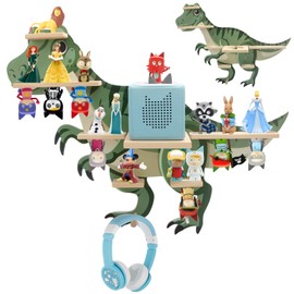 RZYLKA Dinosaur for Tonies Box Organizer Storage Shelf Wall Mounted, Magnetic Floating Shelves for Toniebox, Tonies Characters, Earphones, Display Collection 30~40 Characters