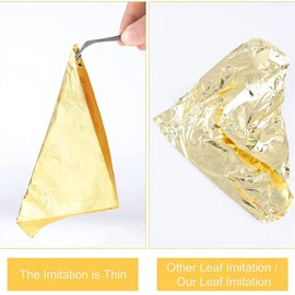 MZOYOURO Blattgold Imitation, 100 Blatt Goldflocken für Nägel, strukturpaste,blattgold essbar für torten, Möbel Dekoration with Tweezers and Brushes(14x14cm)