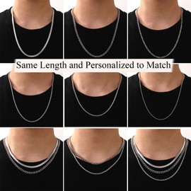 Fehki 3 PCS Chain Necklace for Men,Stainless Steel Gold Black Silver Cuban Link/Figaro/Herringbone Chains Set Jewelry Gifts, 16/18/20/22/24 Inches (Type A-Silver, 45cm(18inch))