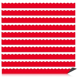Magnetic Borders for Classroom Whiteboard - 30 Pcs Red Magnetic Bulletin Board Border Set - Scalloped Chalkboard Border Strips for Teachers, Parents, DIY Home,School & Office Decoration