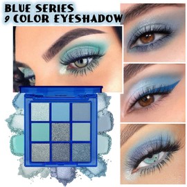 evpct 9 Colors Dark Light Royal Cobalt Blue Pearl White Glitter Shimmer Eye Shadow Makeup Palette Highly Pigmented Waterproof Matte Metallic Shimmer Daily Party Sparkling Eyeshadow Palett