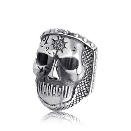 Retro Skull Head with Sun Ring Stainless Steel Gothic Punk Statement Jewelry for Men Size 12