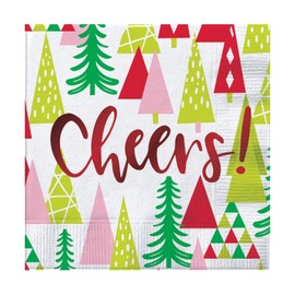 Slant Collections Holiday Cocktail Paper Napkins, 20-Count, Cheers with Trees