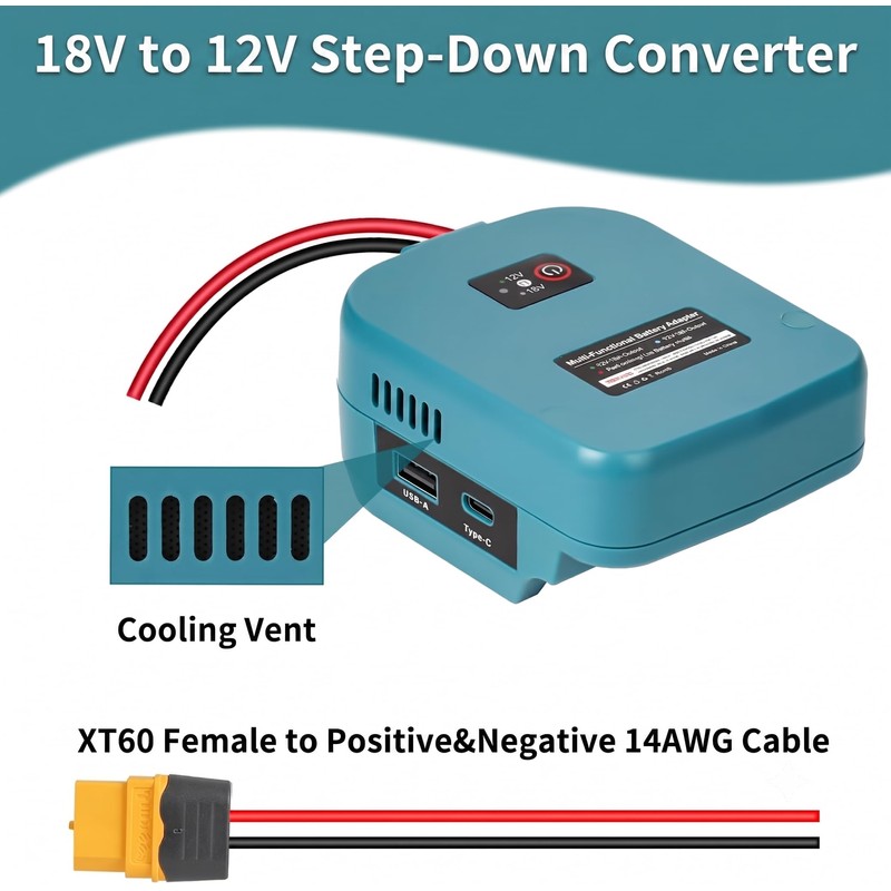 18V to 12V Step-Down Adapter for Makita 18V Battery Power