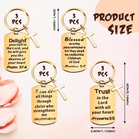 12 Pcs Christian Keychain Gifts Bible Verse Keychain Religious Cross Baptism Gift for Women Men Faith Inspirational Keychain (Gold)