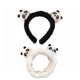GUEDKIKL 2Pcs Women's Panda Headband Plush Panda Ears Costume Headband Cute Hair Band for Shower, Spa, Themed Events and Party Decoration