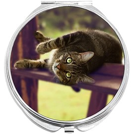 NewCharms Lounging Kitty Cat Compact with Mirrors - Perfect Pocket and Purse Size Folding Mirror for Applying Make Up Anywhere