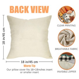 Fahrendom Hello Fall Pumpkin Gnome Decorative Throw Pillow Covers 18 x 18 Set of 4, Autumn Harvest Buffalo Plaid Check Porch Outdoor Pillowcase, Maple Leaves Farmhouse Rustic Cushion Case Home Decor