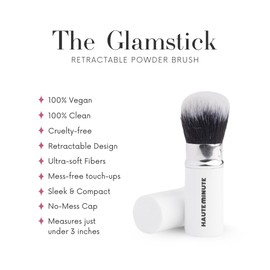 Haute Minute Makeup Glamstick Retractable Powder Brush - Travel Face Makeup Brush for Liquid, Cream Buffing & Blending, Cruelty-Free Bristles