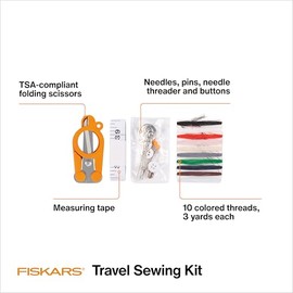 Fiskars - Kit de costura de viaje de 27 piezas con estuche, suministros para manualidades, color naranja