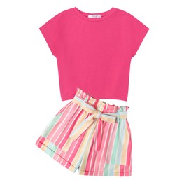 Arshiner Girls' T-Shirt with Shorts Set, Summer Children's Clothing Sets, Leisure Fashion, Overcut Shoulders, Shirts, Two-Piece Clothing Sets for Girls 6-14 Years, Pink & Macaron