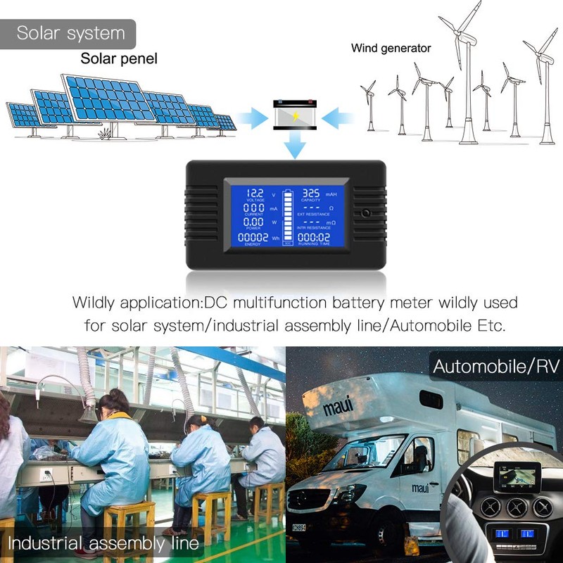 DC 0-200V 0-300A Battery Monitor Meter with Shunt, 9-in-1 Digital