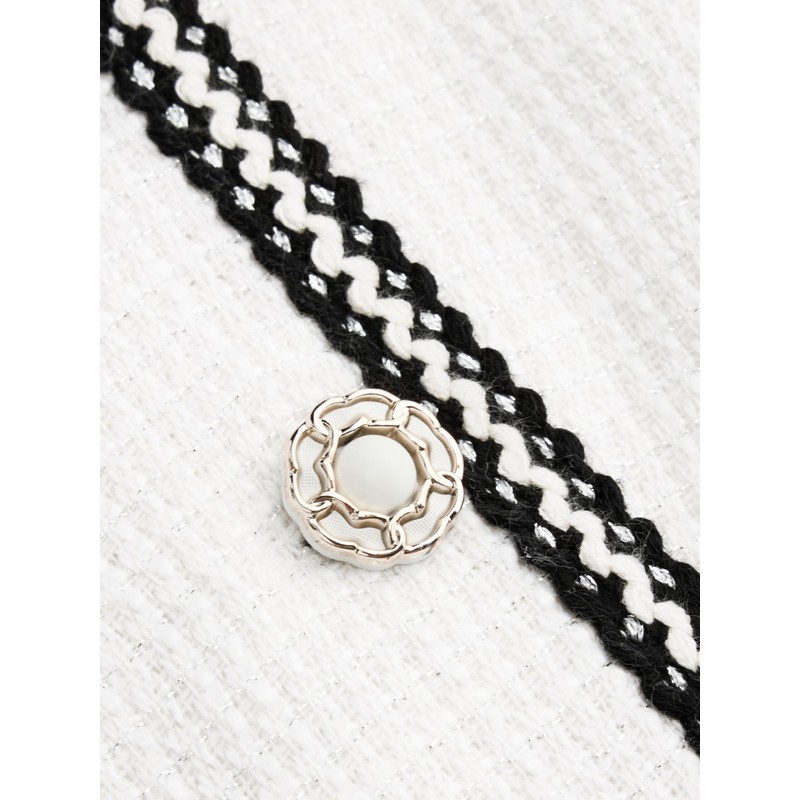 CIDER Tweed V-neck Solid Button Crop Vest: White, M