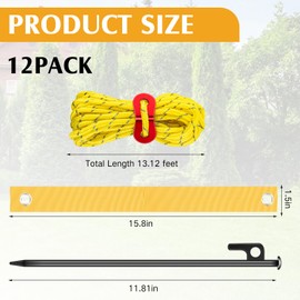 Sintuff 36 Pcs Heavy Duty Tree Stake Kits Tree Stake and Support for Young Tree Leaning Tree Anchor Straightening Kit, 15.8'' Support Straps, 11.8'' Steel Tree Stakes, 13.12ft Rope (Yellow)