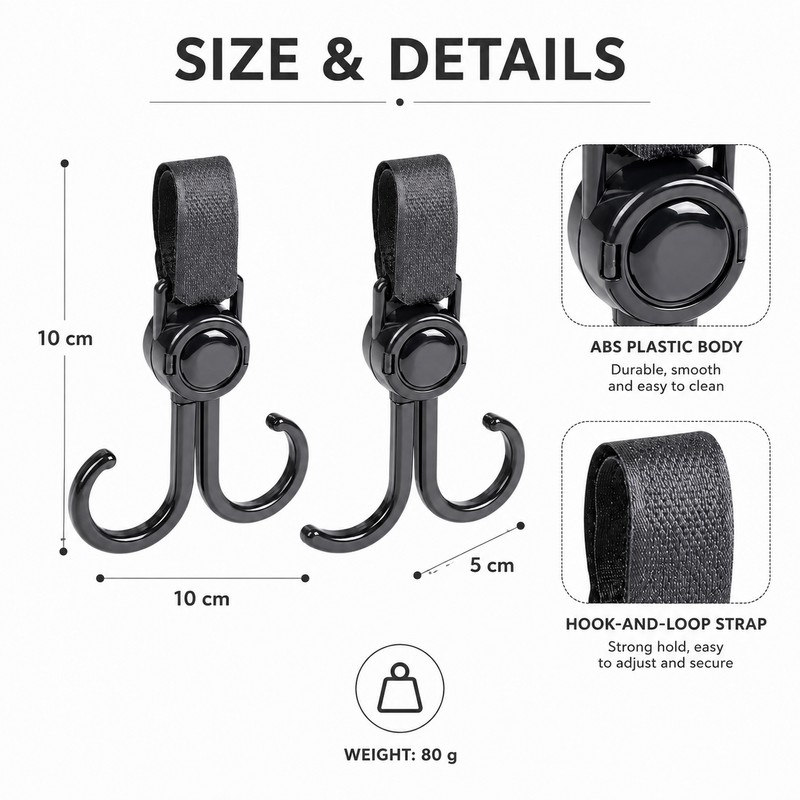 Stroller Hooks for Bags & Accessories – 360° Rotating Double