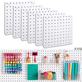 LANSI 6Pcs Peg Board, Pegboard Wall Organizer Panels, White Pegboard Wall Mount, ABS Pegboard for Craft Room Garage Kitchen Workshop Garage, ABS Peg Boards Easy Installation (White)