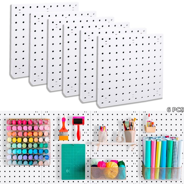 LANSI 6Pcs Peg Board, Pegboard Wall Organizer Panels, White Pegboard