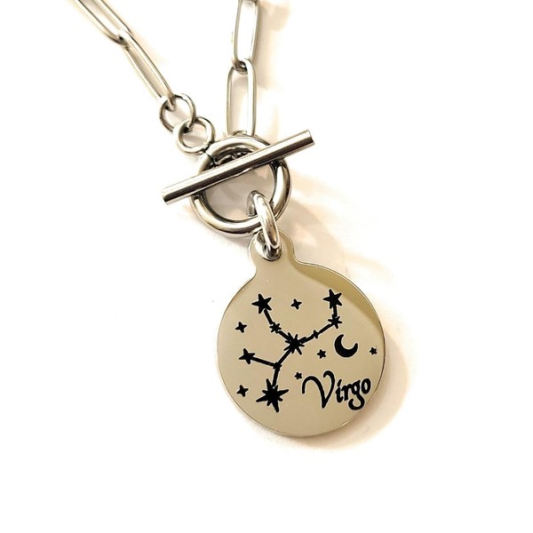Virgo, Zodiac, Constellation Charm, Paperclip Bracelet, Toggle Clasp, Shiny Silver