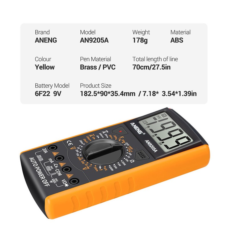 ANENG AN9205A Digital Multimeter 3 1/2 LCD Display 1999 Count