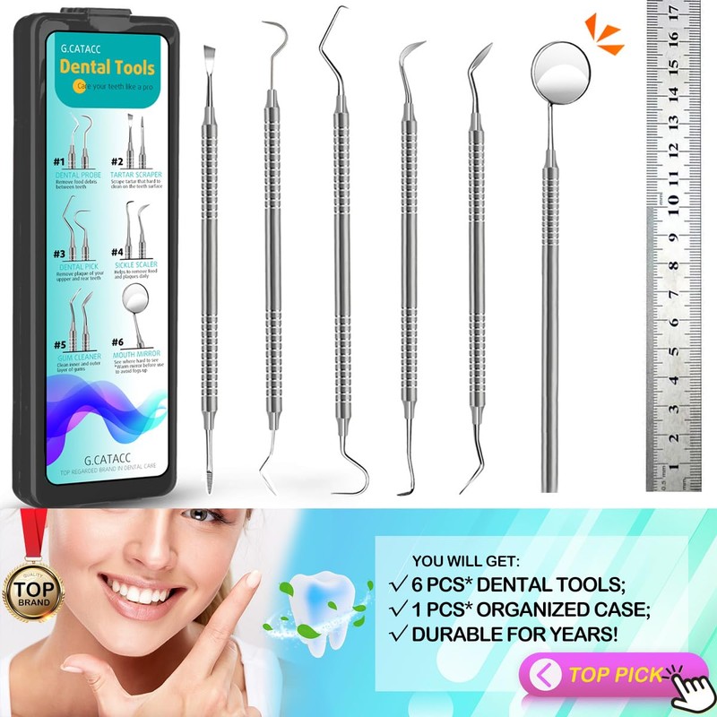 CATACC PRO Dental Tools, 6 Pack Teeth Cleaning Tools, Professional