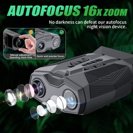 Autofocus Night Vision Goggles Rechargeable - Night Vision Binoculars for Adults, Autofocus 16X Zoom, FHD 3-inch Screen, Viewing Range 1968 ft/600m for Hunting&Security, with 32GB Memory Card