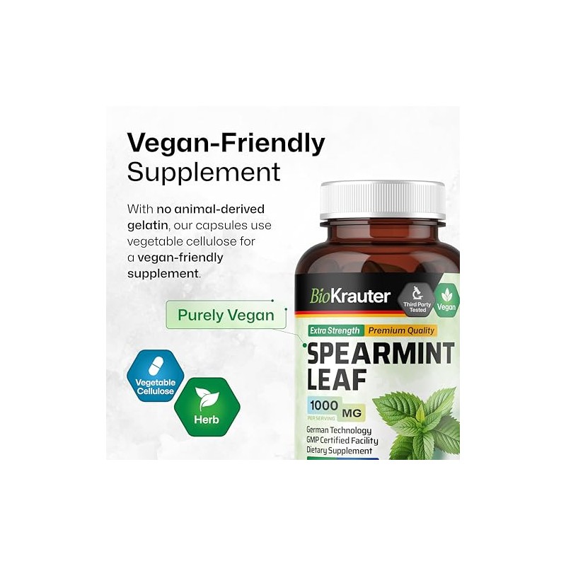 Cápsulas de Menta Spearmint, 500 Mg, Hoja de Orgánica (Mentha