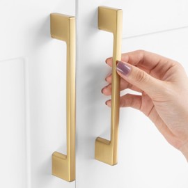 ASKANO, 5 Inch Hole Centers, Brushed Gold Wide Foot Kitchen Cabinet Pull Handle ZP2205 | Pack of 10, Solid Hardware for Drawer, Dresser, Bathroom, Vanity, Furniture Door, Cupboard, Bedroom, 5"