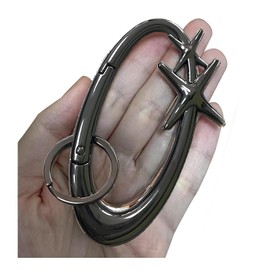 MORWLAT Star Black Carabiner Y2K Keychain, Extra-Large Shiny Chrome Karibiner, Minimal Stainless Steel for Men&Women Bag Purse Gift