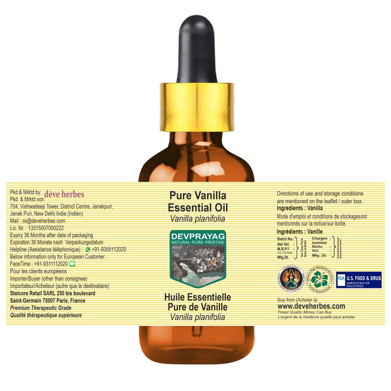 Devprayag Pure Vanilla Essential Oil (Vanilla planifolia) with Glass Dropper