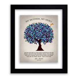 Lucky Tusk My Mother My Hero, Stand Firm And True, Gift For Mom Mother's Day, Gift From Daughter or Son Watercolor Tree With Poem #1224,