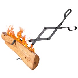 AMAGABELI GARDEN & HOME 26" Long Firewood Tongs Log Grabber for Fireplace Fire Pit Campfire Bonfire for up 12'' Thick Logs Heavy Duty Wrought Iron Outside Outdoor Indoor Wood Stove Fire Place Tools