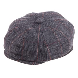 8 Panel Newsboy Hats Cap for Men Irish Tweed Retro(Plaid Black, XL/XXL, 7 7/8)