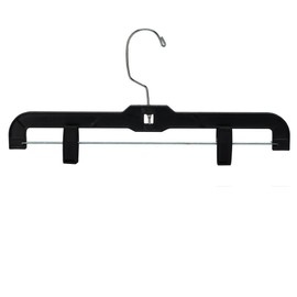 HangOn 14'' Black Plastic Hangers with Adjustable Clips – Durable Skirt and Pants Hanger Set for Versatile Closet Organization 100pk
