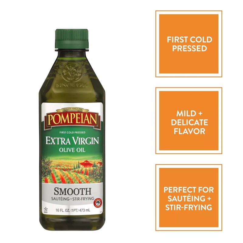 Pompeian Smooth Extra Virgin Olive Oil, First Cold Pressed, Mild