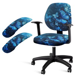 Wanzuoeng Butterfly Flower Print Computer Office Chair Covers Set, 4 Piece Office Chair Seat and Back Cover Set with Armrest Covers, Boss Chair Covers Universal Backrest and Seat Protectors