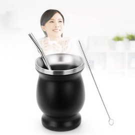 Topyond Stainless Steel Yerba Gourd Tea Cup Set - Black Cup, Yerba Straw, and Cleaning Brush Included - Perfect for Tea Brewing and Gifts