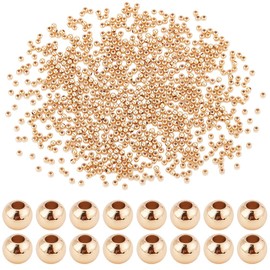 PH PandaHall 1200pcs 4mm 14K Gold Beads Round Spacer Beads Waist Beads Loose Beads Smooth Metal Brass Beads for Bikini Belly Chain Summer Beach Layered Bracelet Satellite Jewellery Making