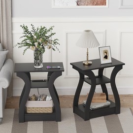 FROMJBEST End Table with Charging Station, Side Table with USB Ports and Outlets, 3 Tier Nightstand Sofa Table for Small Spaces, Beside Table with Storage Shelf for Living Room, Bedroom