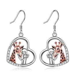 Giraffe Earrings Sterling Silver Heart Pendant Dangle Drop Earrings Jewelry Gifts for Women